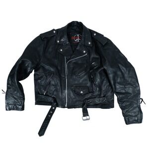 Vintage New Age Int'l Motorcycle Jacket Men L Black Leather Insulated Biker Moto